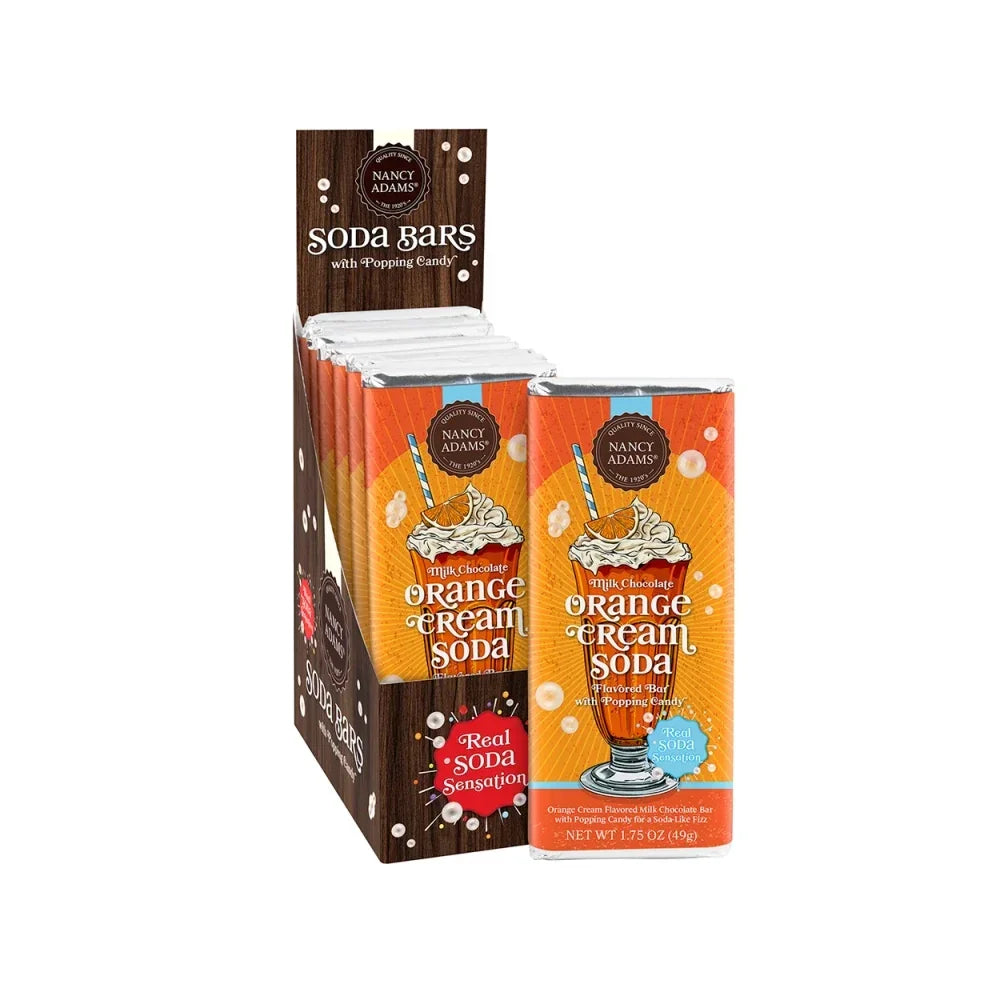 Nancy Adams Orange Cream Soda Milk Chocolate Bar with Popping Candy: 12-Piece Box