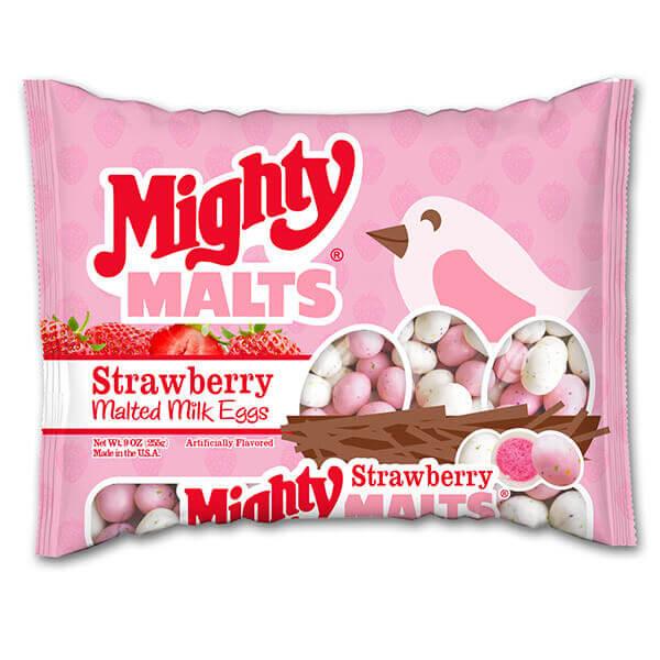 Necco Mighty Malts Strawberry Malted Milk Eggs: 9-Ounce Bag - Candy Warehouse