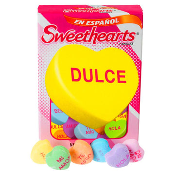 Necco Spanish Sweethearts Tiny Conversation Candy Hearts Packs - Modern Flavors: 36-Piece Box - Candy Warehouse