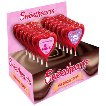 Necco Sweethearts Milk Chocolate Heart Pops: 12-Piece Display - Candy Warehouse