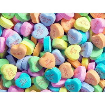 Necco Sweethearts Tiny Conversation Candy Hearts - Modern Flavors: 32LB Case - Candy Warehouse