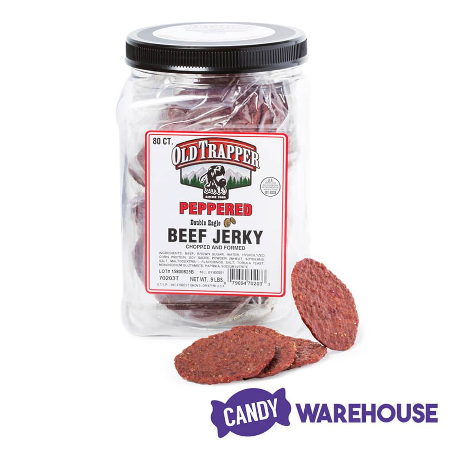 Old Trapper Double Eagle Peppered Beef Jerky 80ct Jar - Candy Warehouse