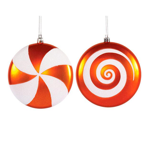 Orange Candy Swirl Ornaments - 4.75 Inch: 4-Piece Box - Candy Warehouse