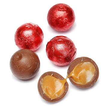 Palmer Foiled Caramel Filled Chocolate Candy Balls - Red: 5LB Bag - Candy Warehouse