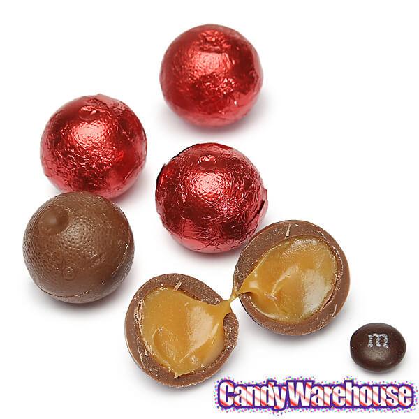 Palmer Foiled Caramel Filled Chocolate Candy Balls - Red: 5LB Bag - Candy Warehouse