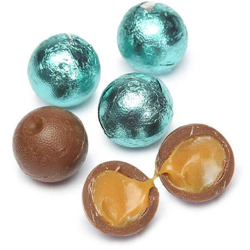 Palmer Foiled Caramel Filled Chocolate Candy Balls - Robin Egg Blue: 5LB Bag - Candy Warehouse