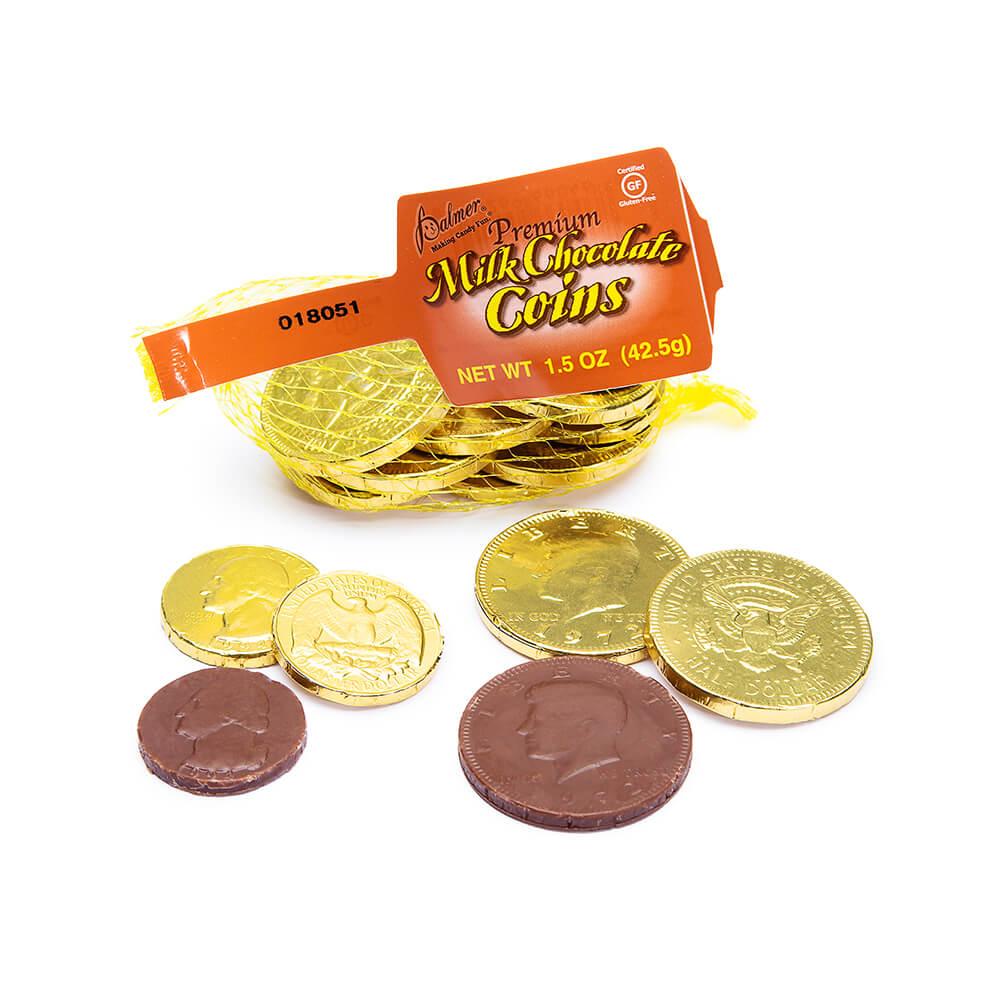 Palmer Gold Foiled Chocolate Coins in Mesh Bags: 12-Piece Box - Candy Warehouse