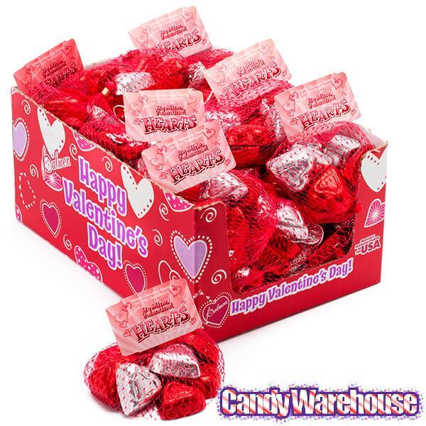 Palmer Valentine Chocolate Hearts in Mesh Bags: 18-Piece Box - Candy Warehouse