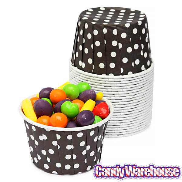 Paper 4-Ounce Candy Cups - Black Polka Dots: 25-Piece Pack - Candy Warehouse