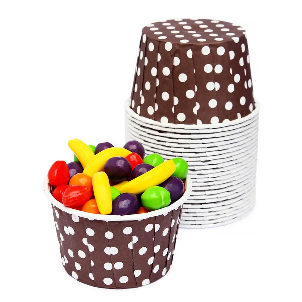 Paper 4-Ounce Candy Cups - Brown Polka Dots: 25-Piece Pack - Candy Warehouse