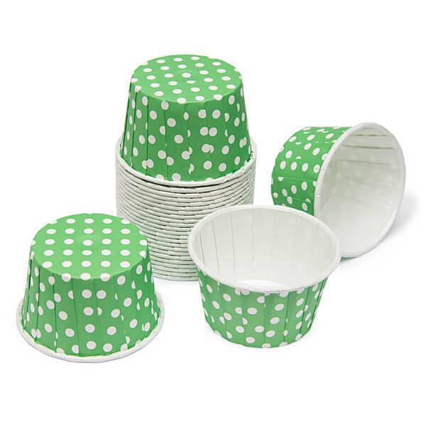 Paper 4-Ounce Candy Cups - Dark Green Polka Dots: 25-Piece Pack - Candy Warehouse