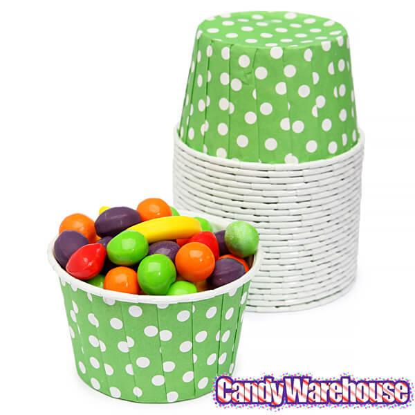 Paper 4-Ounce Candy Cups - Light Green Polka Dots: 25-Piece Pack - Candy Warehouse
