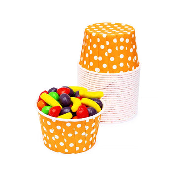 Paper 4-Ounce Candy Cups - Orange Polka Dots: 25-Piece Pack - Candy Warehouse