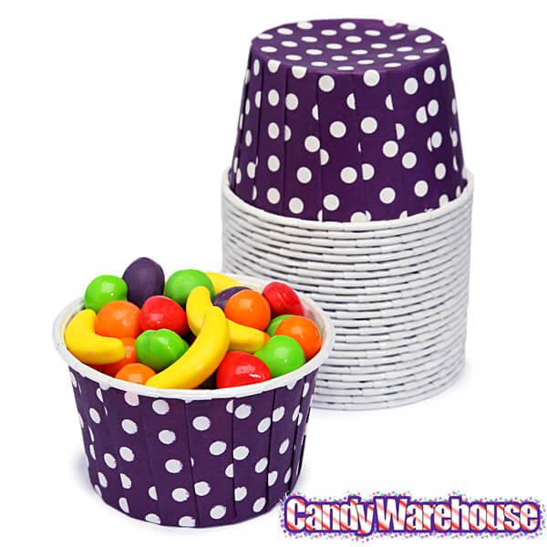 Paper 4-Ounce Candy Cups - Purple Polka Dots: 25-Piece Pack - Candy Warehouse