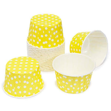 Paper 4-Ounce Candy Cups - Yellow Polka Dots: 25-Piece Pack - Candy Warehouse