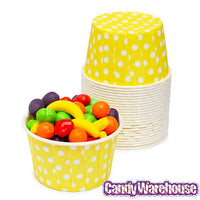 Paper 4-Ounce Candy Cups - Yellow Polka Dots: 25-Piece Pack - Candy Warehouse