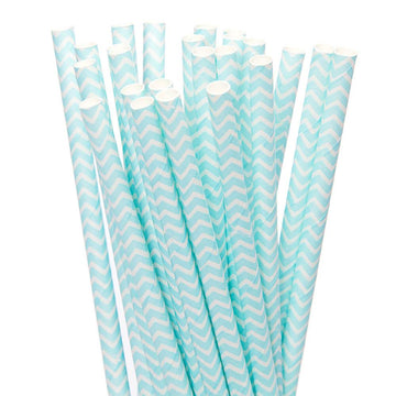 Paper 7.75-Inch Drinking Straws - Baby Blue Chevron Stripes: 25-Piece Pack - Candy Warehouse