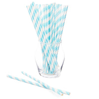 Paper 7.75-Inch Drinking Straws - Baby Blue Stripes: 25-Piece Pack - Candy Warehouse