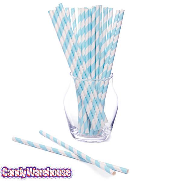 Paper 7.75-Inch Drinking Straws - Baby Blue Stripes: 25-Piece Pack - Candy Warehouse