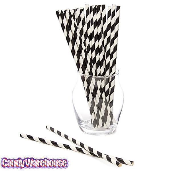 Paper 7.75-Inch Drinking Straws - Black Stripes: 25-Piece Pack - Candy Warehouse
