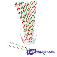 Paper 7.75-Inch Drinking Straws - Christmas Red and Green Polka Dots: 25-Piece Pack - Candy Warehouse