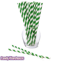 Paper 7.75-Inch Drinking Straws - Dark Green Stripes: 25-Piece Pack - Candy Warehouse