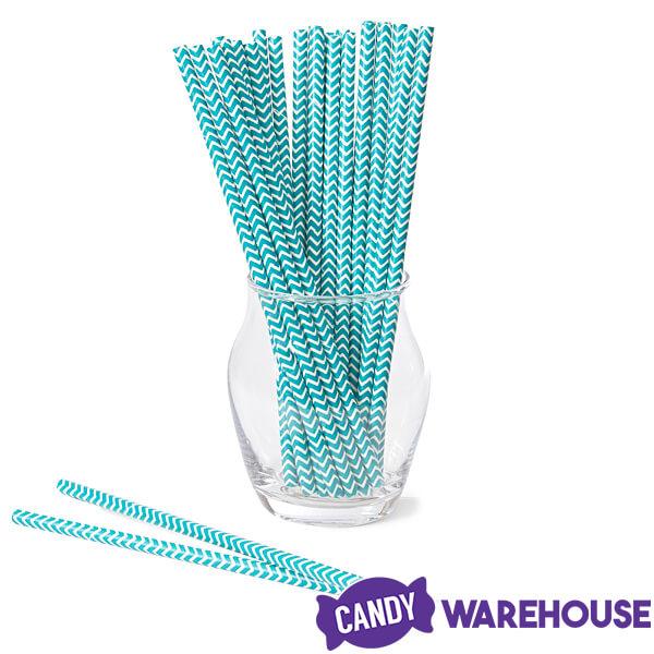 Paper 7.75-Inch Drinking Straws - Dark Teal Chevron Stripes: 25-Piece Pack - Candy Warehouse