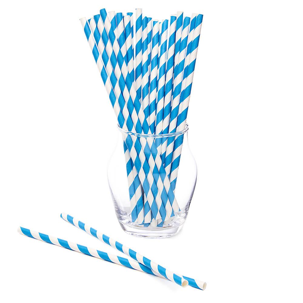 Paper 7.75-Inch Drinking Straws - European Blue Stripes: 25-Piece Pack - Candy Warehouse