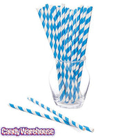 Paper 7.75-Inch Drinking Straws - European Blue Stripes: 25-Piece Pack - Candy Warehouse