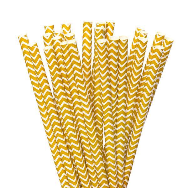 Paper 7.75-Inch Drinking Straws - Gold Chevron Stripes: 25-Piece Pack - Candy Warehouse