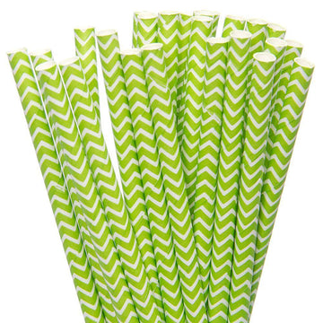 Paper 7.75-Inch Drinking Straws - Jasmine Green Chevron Stripes: 25-Piece Pack - Candy Warehouse