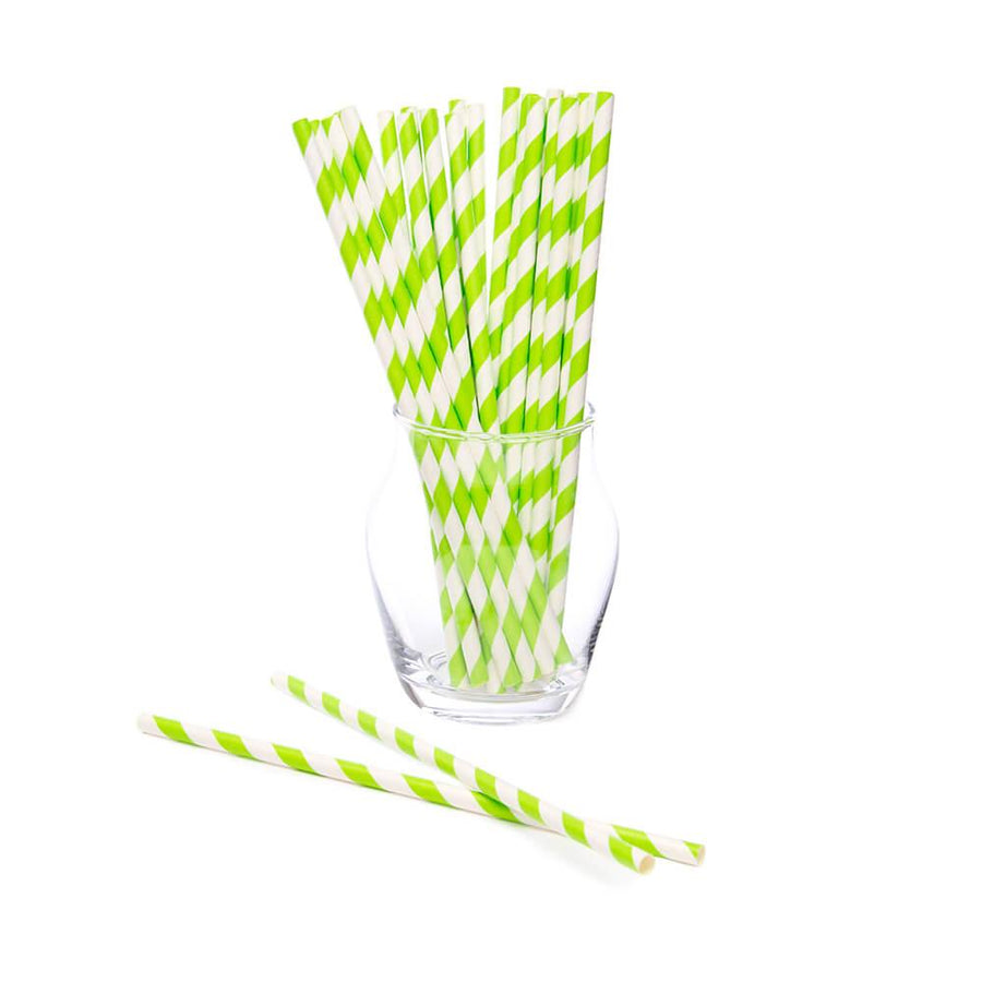 Paper 7.75-Inch Drinking Straws - Jasmine Green Stripes: 25-Piece Pack - Candy Warehouse