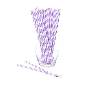 Paper 7.75-Inch Drinking Straws - Lavender Stripes: 25-Piece Pack - Candy Warehouse