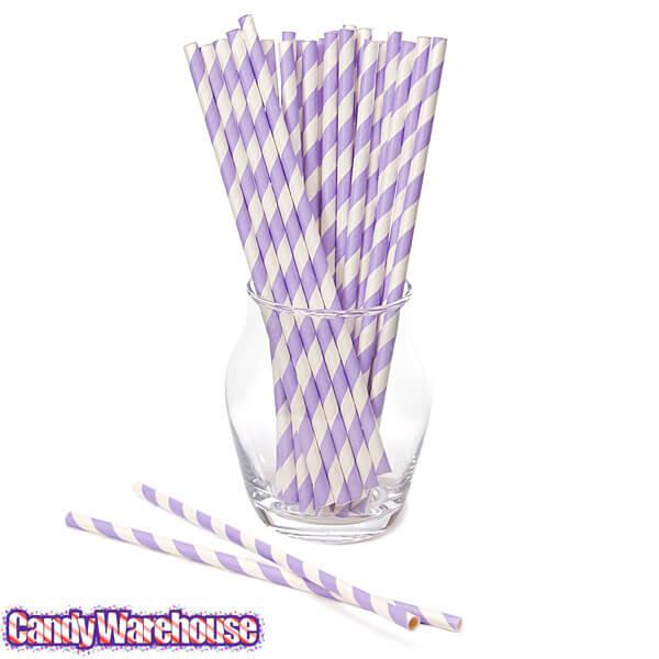 Paper 7.75-Inch Drinking Straws - Lavender Stripes: 25-Piece Pack - Candy Warehouse