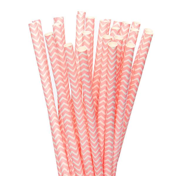 Paper 7.75-Inch Drinking Straws - Light Pink Chevron Stripes: 25-Piece Pack - Candy Warehouse