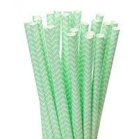 Paper 7.75-Inch Drinking Straws - Mint Green Chevron Stripes: 25-Piece Pack - Candy Warehouse
