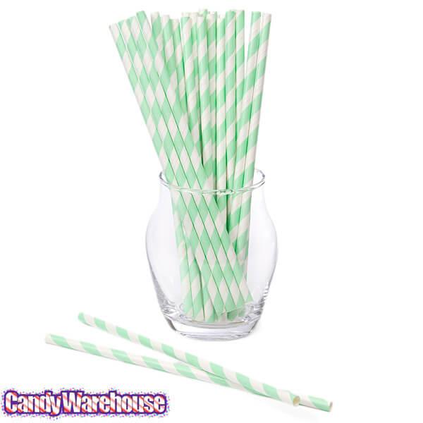 Paper 7.75-Inch Drinking Straws - Mint Green Stripes: 25-Piece Pack - Candy Warehouse