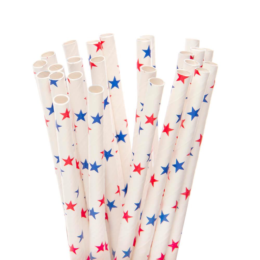 Paper 7.75-Inch Drinking Straws - Patriotic Red and Blue Stars: 25-Piece Pack - Candy Warehouse