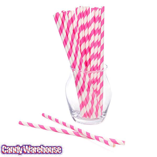 Paper 7.75-Inch Drinking Straws - Pink Stripes: 25-Piece Pack - Candy Warehouse
