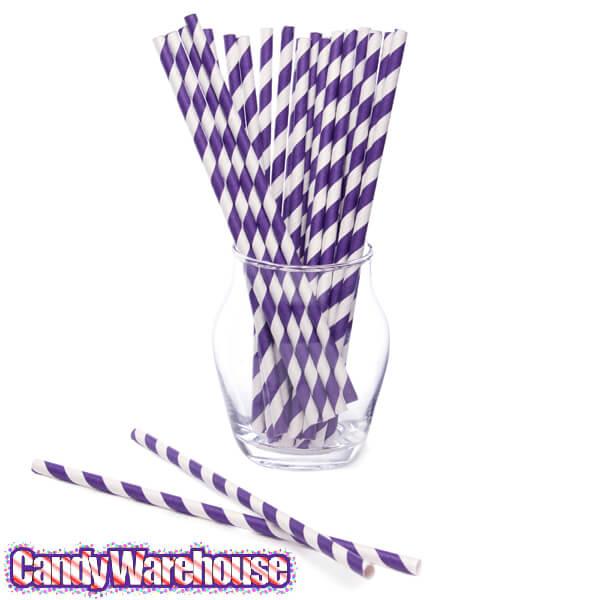 Paper 7.75-Inch Drinking Straws - Purple Stripes: 25-Piece Pack - Candy Warehouse