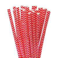 Paper 7.75-Inch Drinking Straws - Red Chevron Stripes: 25-Piece Pack - Candy Warehouse