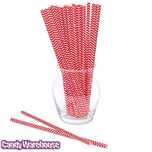 Paper 7.75-Inch Drinking Straws - Red Chevron Stripes: 25-Piece Pack - Candy Warehouse