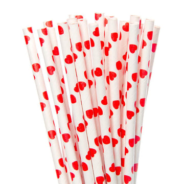 Paper 7.75-Inch Drinking Straws - Red Hearts: 25-Piece Pack - Candy Warehouse