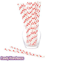Paper 7.75-Inch Drinking Straws - Red Hearts: 25-Piece Pack - Candy Warehouse