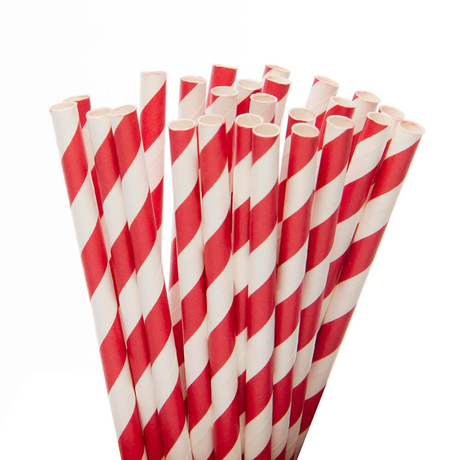 Paper 7.75-Inch Drinking Straws - Red Stripes: 25-Piece Pack - Candy Warehouse