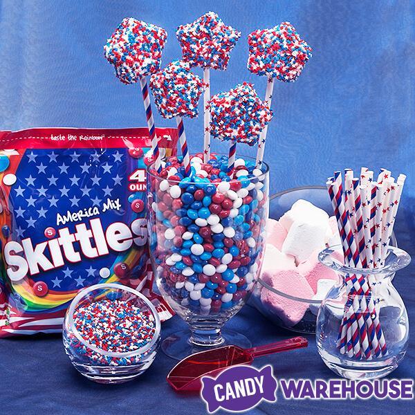 Paper 7.75-Inch Drinking Straws - Red White and Blue Stripes: 25-Piece Pack - Candy Warehouse