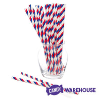 Paper 7.75-Inch Drinking Straws - Red White and Blue Stripes: 25-Piece Pack - Candy Warehouse
