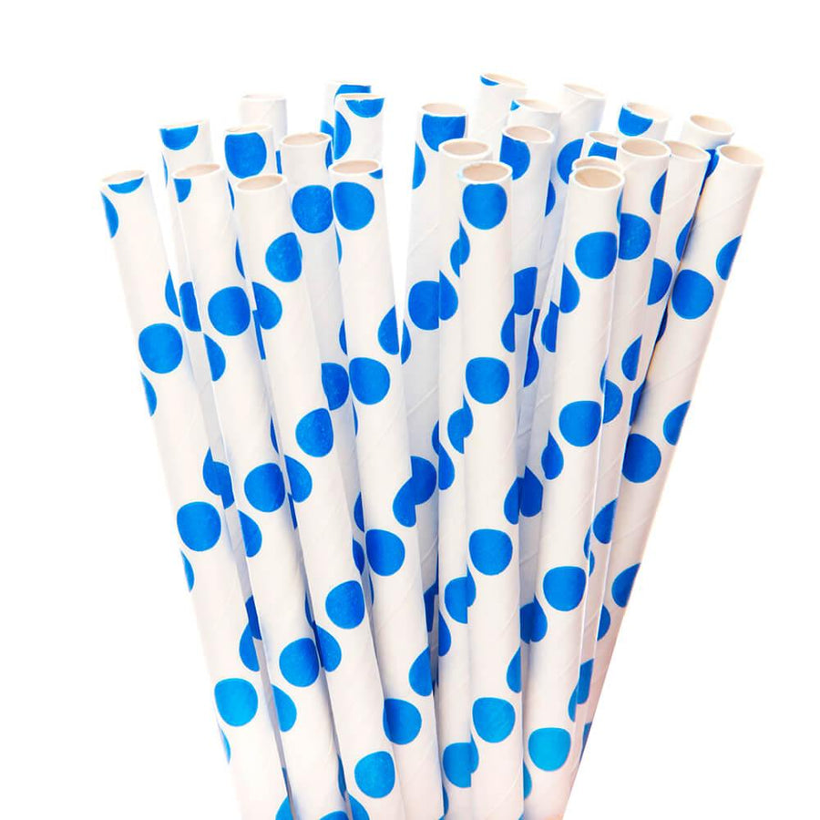 Paper 7.75-Inch Drinking Straws - Royal Blue Polka Dots: 25-Piece Pack - Candy Warehouse
