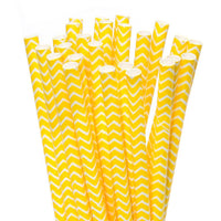 Paper 7.75-Inch Drinking Straws - Yellow Chevron Stripes: 25-Piece Pack - Candy Warehouse
