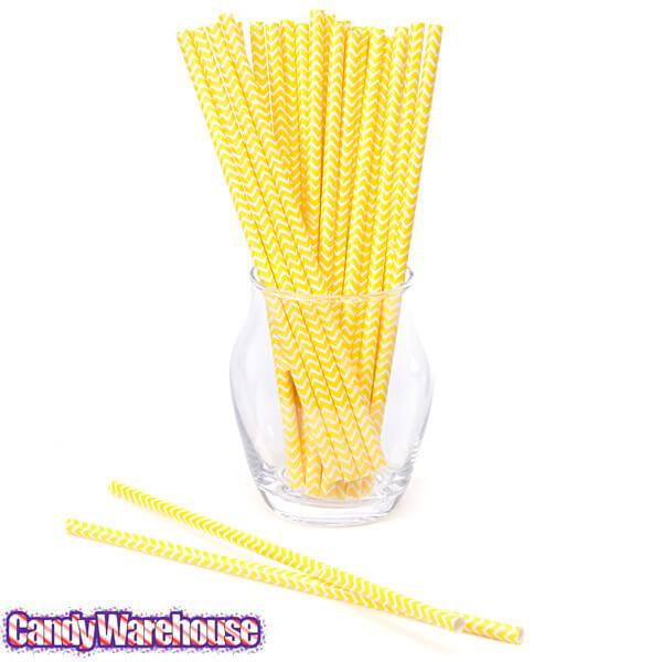 Paper 7.75-Inch Drinking Straws - Yellow Chevron Stripes: 25-Piece Pack - Candy Warehouse